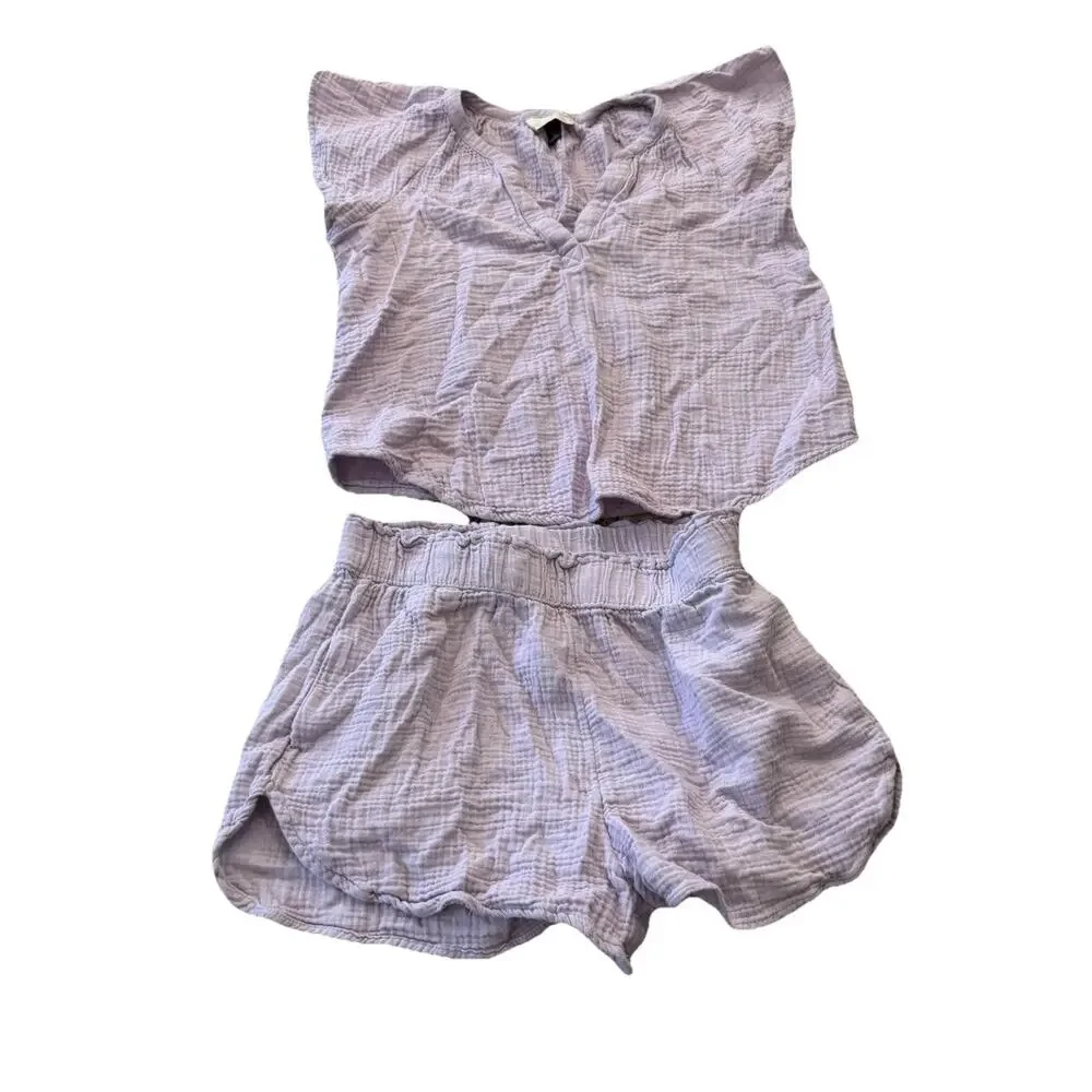 Universal Thread V-Neck Top & Gauze Shorts Set Size XS Lilac Purple Matching Set